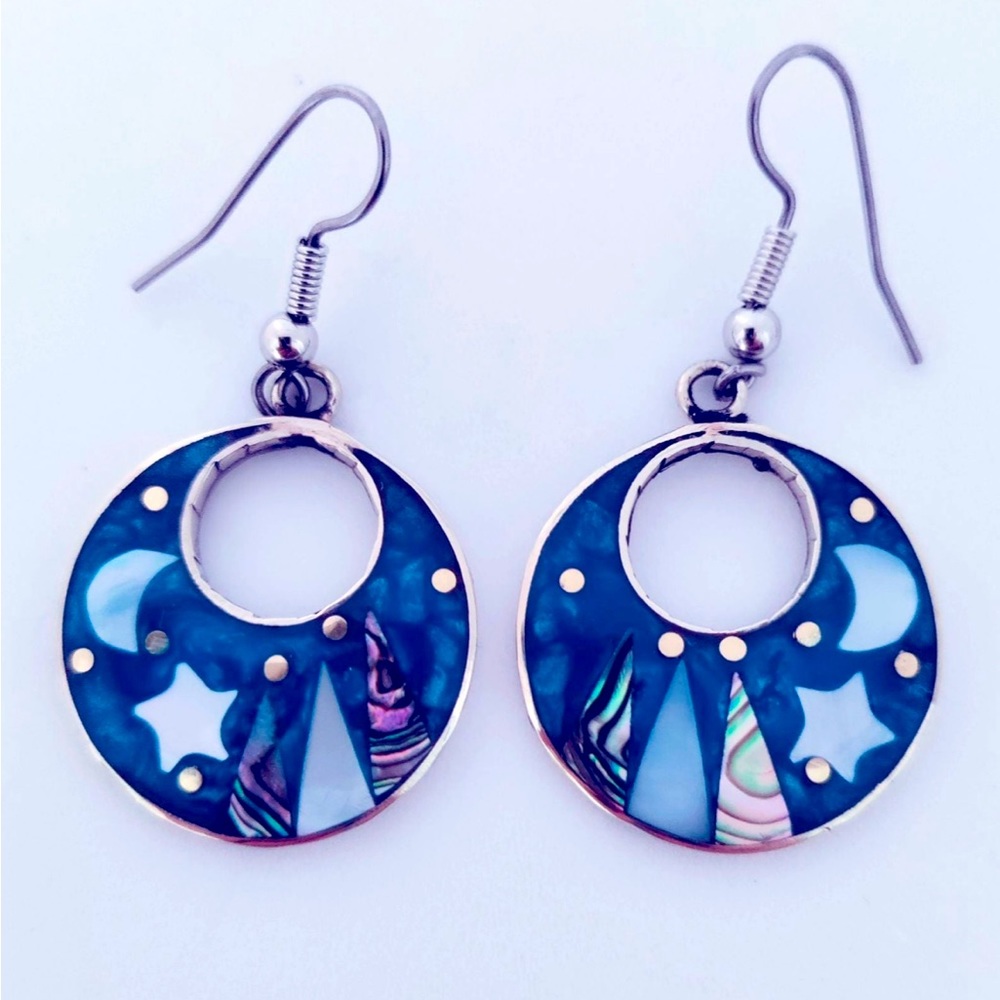 Alpaca Silver Boho Celestial Earrings